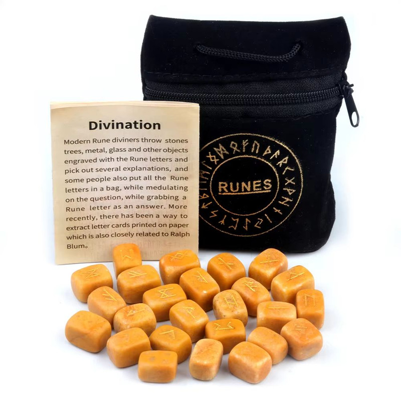 25Piece Natural Rune Stones Set  Engraved Healing Crystals For Divination FortuneTelling  Spiritual 3