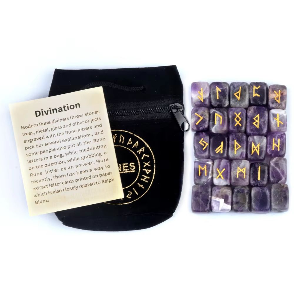 25Piece Natural Rune Stones Set  Engraved Healing Crystals For Divination FortuneTelling  Spiritual 6