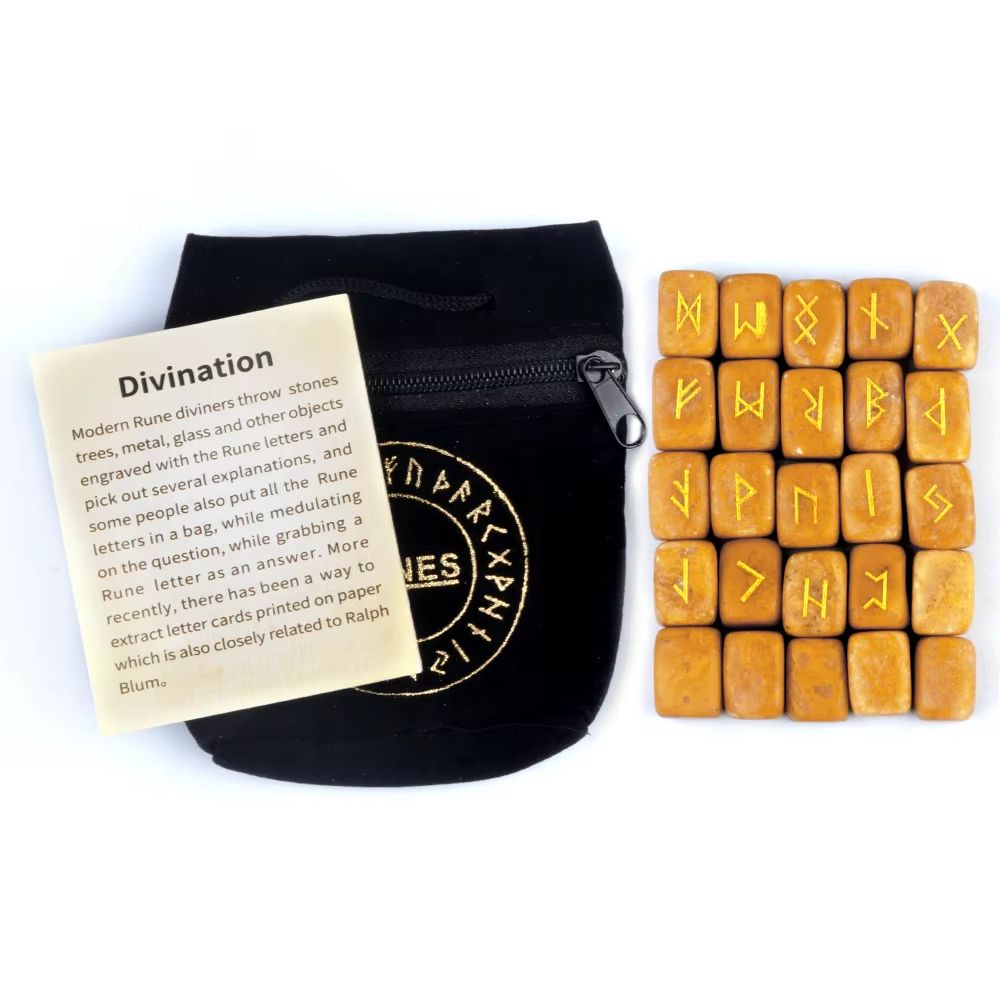 25Piece Natural Rune Stones Set  Engraved Healing Crystals For Divination FortuneTelling  Spiritual 14