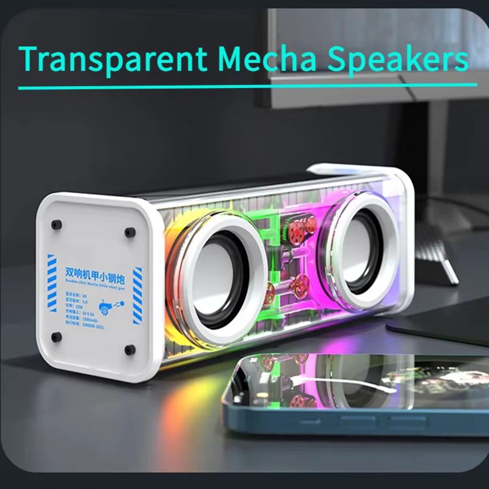 V8 Transparent Bluetooth Speaker  Wireless TWS Subwoofer With Double Bass RGB Lights  Portable Mini 0