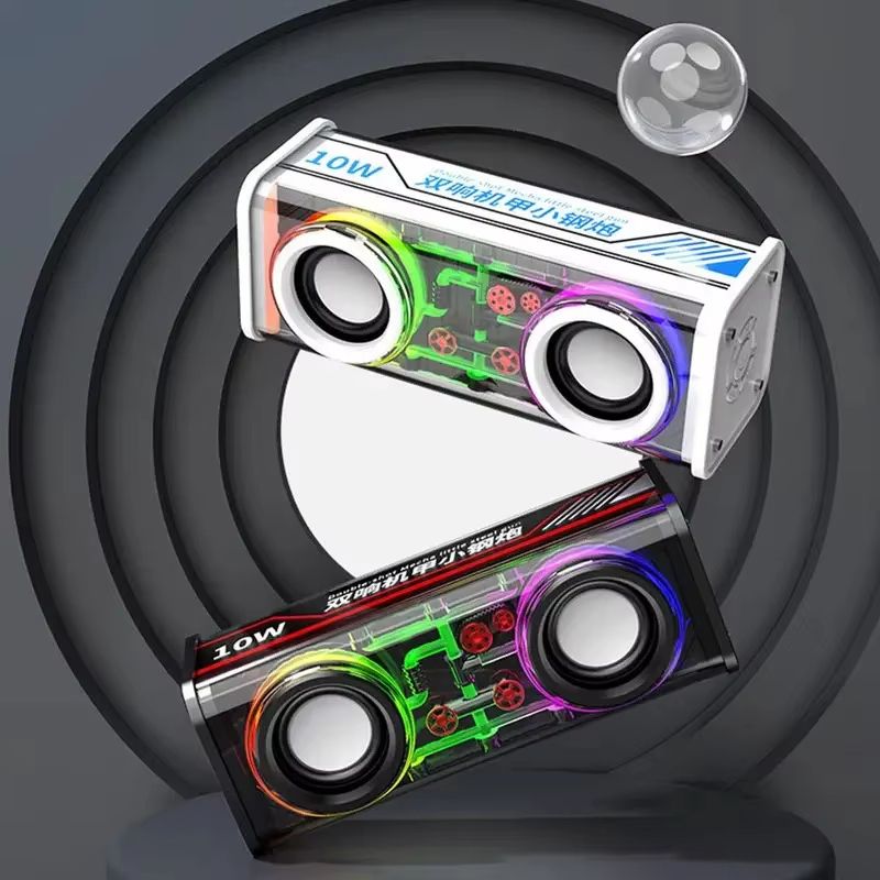V8 Transparent Bluetooth Speaker  Wireless TWS Subwoofer With Double Bass RGB Lights  Portable Mini 1