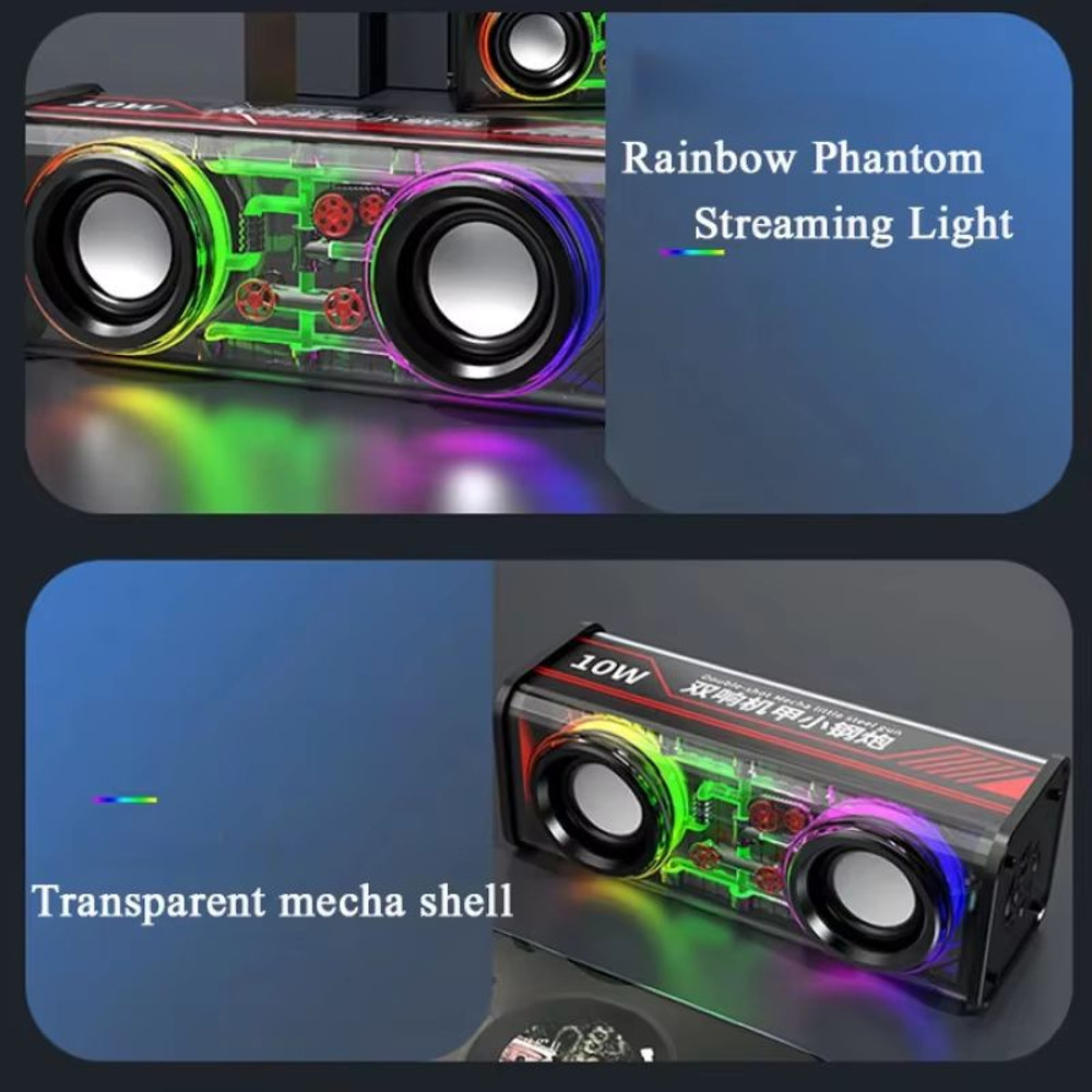 V8 Transparent Bluetooth Speaker  Wireless TWS Subwoofer With Double Bass RGB Lights  Portable Mini 2