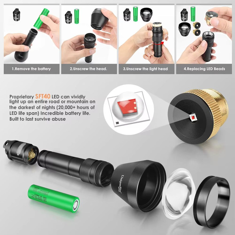 UniqueFire H5 Red Light Flashlight  Rechargeable Zoomable LED Torch With Dimmer Switch  USBC For Ou 3