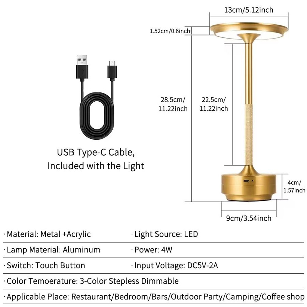 Rechargeable Wireless Table Lamp  Touch Control USBC Bedside Light For Bedroom Desk And Camping 5