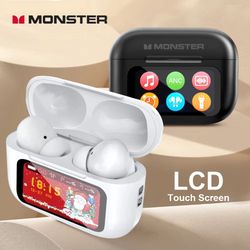 monster tws wireless bluetooth earbuds – hd stereo sound sports in-ear headphones with charging case & lcd touch display