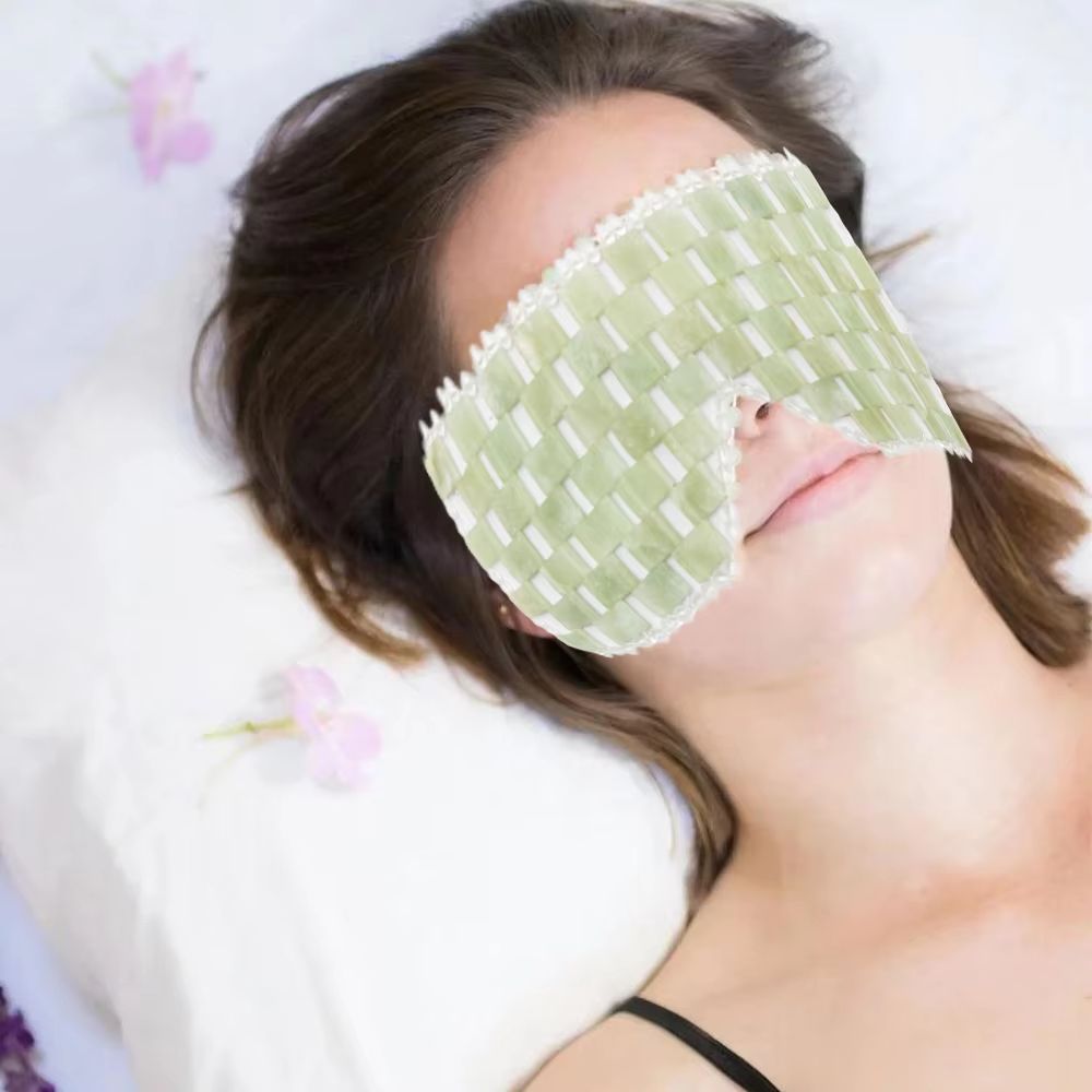 Jade Eye Mask For Facial Care  Cooling Stone Beads Spa Massager For AntiAging  Relaxation 0