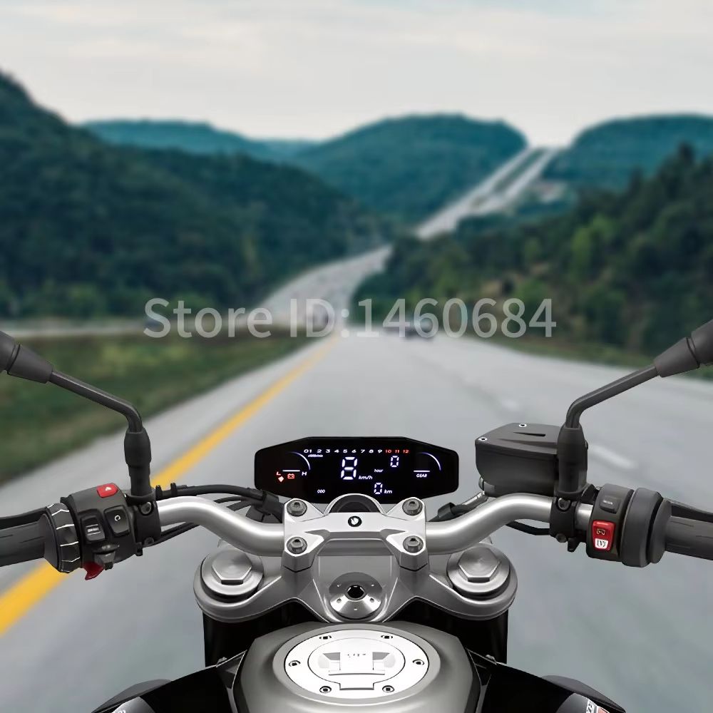 12V Universal Motorcycle Digital Speedometer LCD Display Speed Meter With LED Oil Gauge Tachomete 2