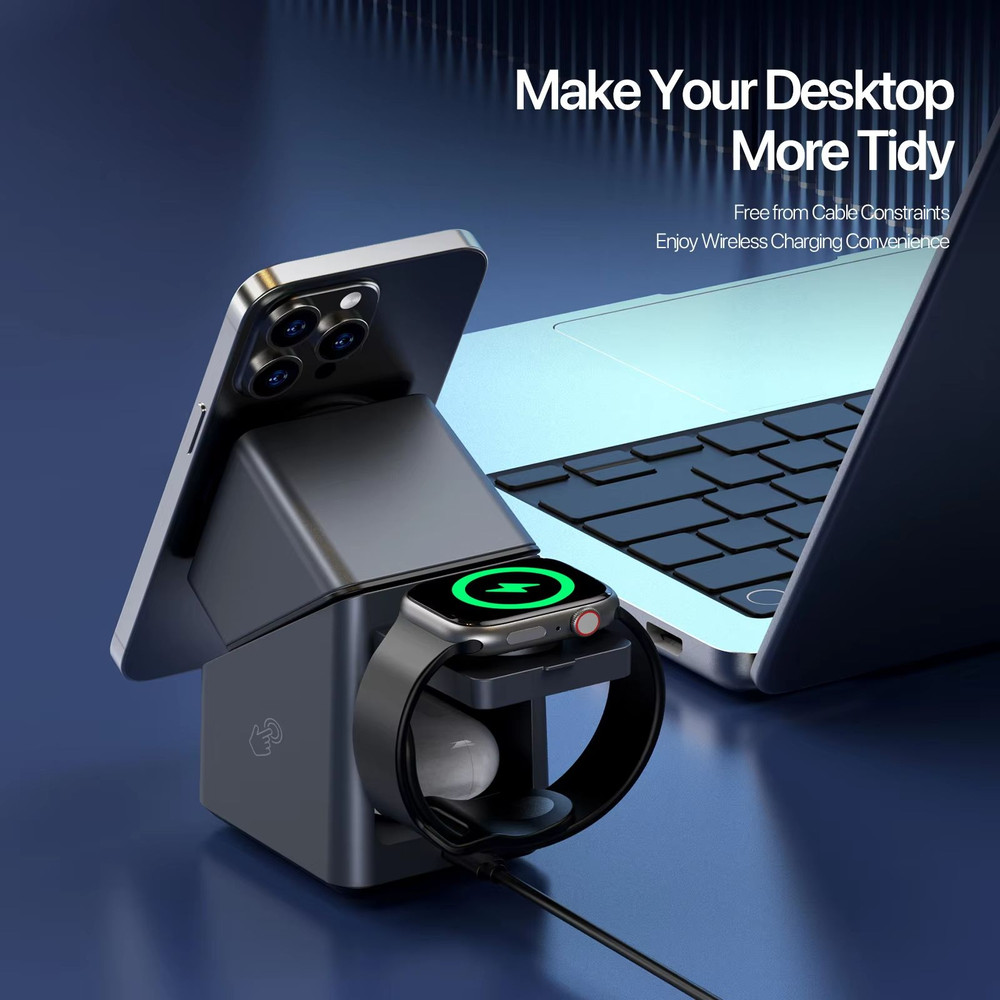 Magnetic 4 In 1 Auto Rotation Wireless Charger With Clock For Iphone 1216 Series15W Apple Watch25W  3