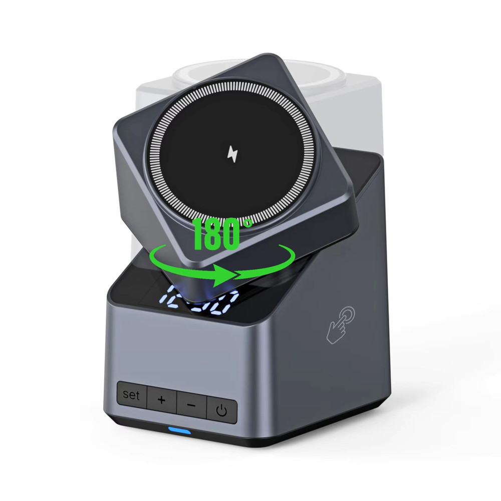 Magnetic 4 In 1 Auto Rotation Wireless Charger With Clock For Iphone 1216 Series15W Apple Watch25W  6