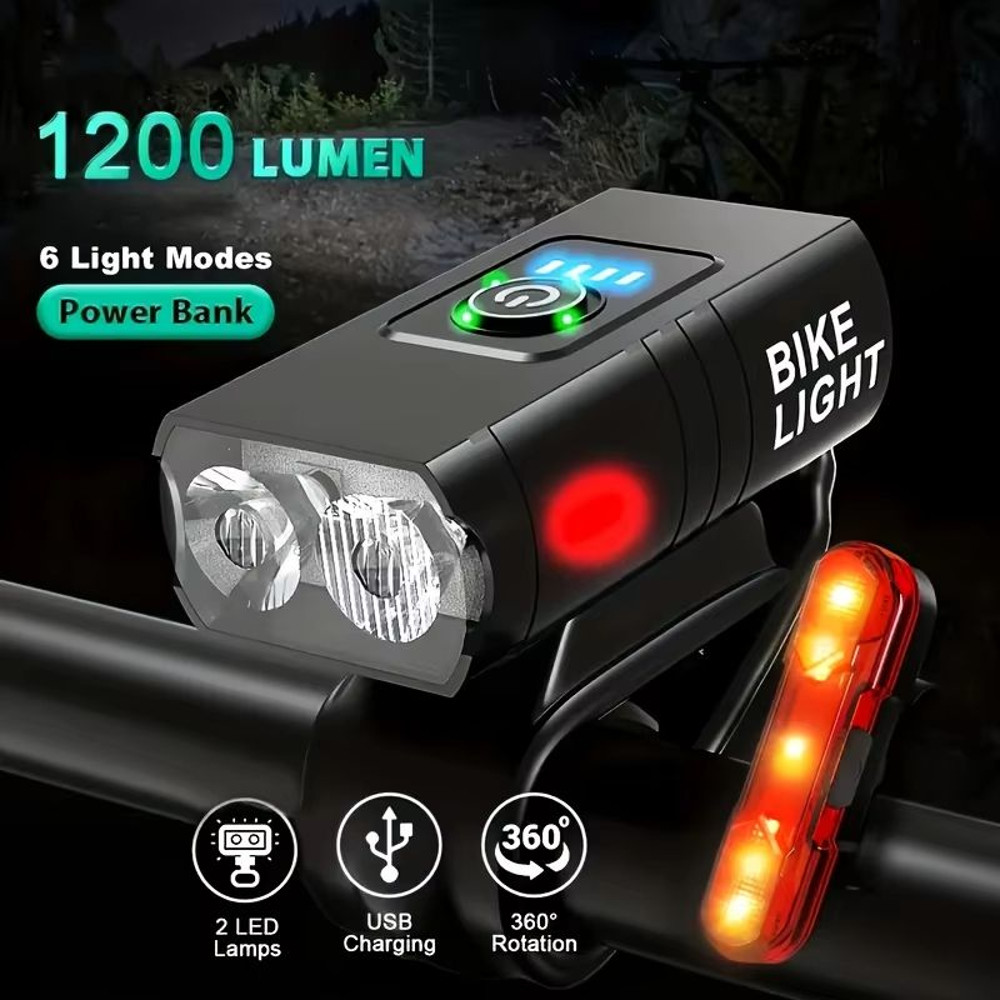 UltraBright USB Rechargeable Bicycle Light Set  Aluminum Alloy Headlight With Six Modes  Rear Taill 1