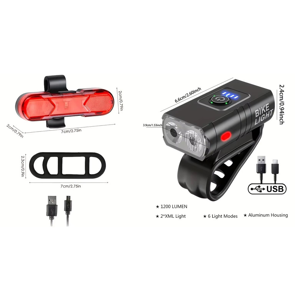 UltraBright USB Rechargeable Bicycle Light Set  Aluminum Alloy Headlight With Six Modes  Rear Taill 4
