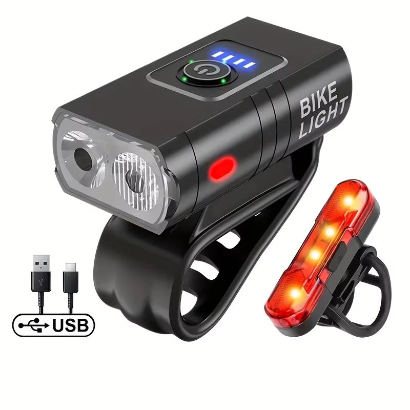 UltraBright USB Rechargeable Bicycle Light Set  Aluminum Alloy Headlight With Six Modes  Rear Taill 6
