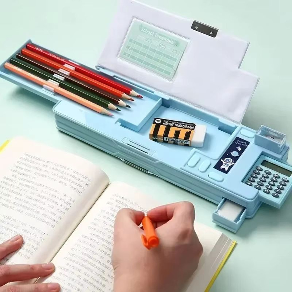 MultiFunctional Stationery Box For Students  Magnetic DoubleSided Pencil Case With Calculator  Shar 0