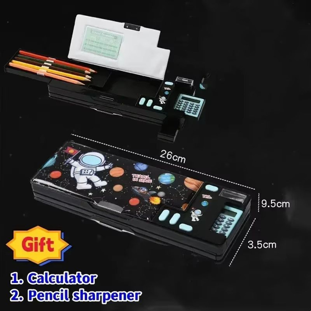 MultiFunctional Stationery Box For Students  Magnetic DoubleSided Pencil Case With Calculator  Shar 9