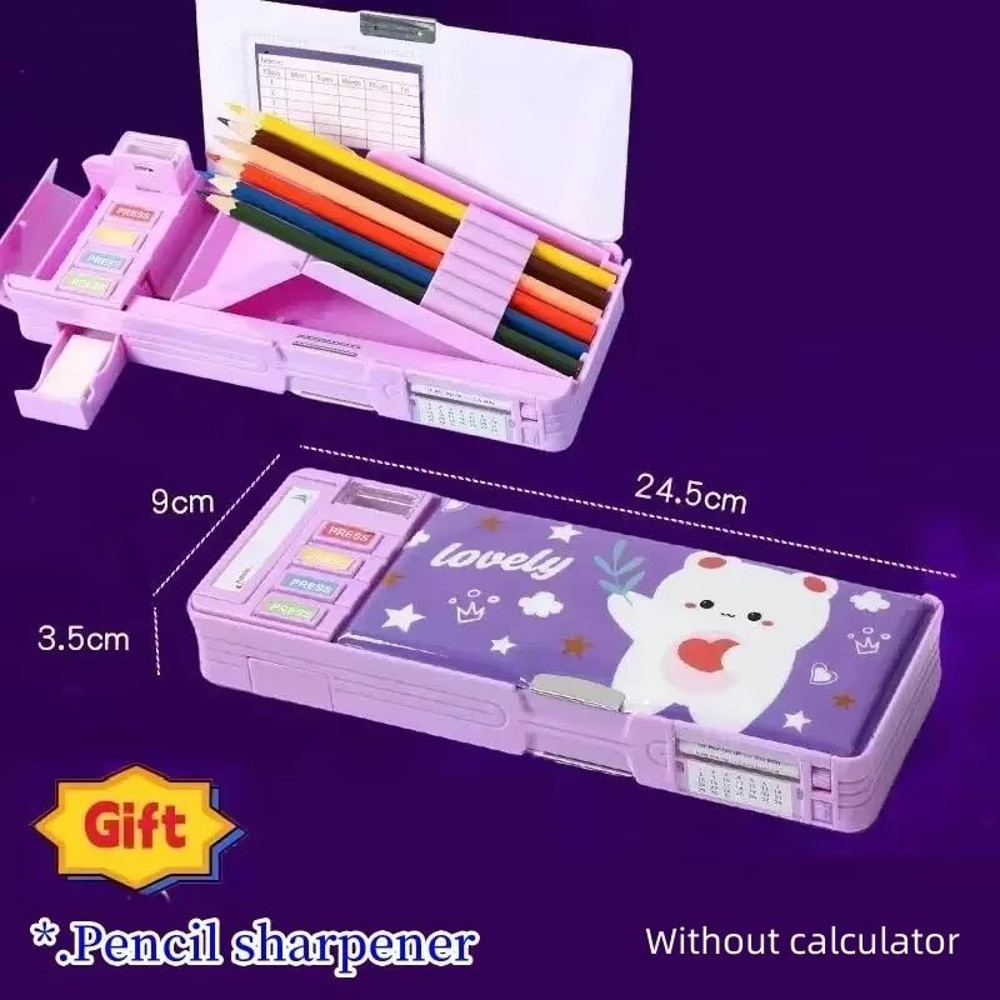 MultiFunctional Stationery Box For Students  Magnetic DoubleSided Pencil Case With Calculator  Shar 12