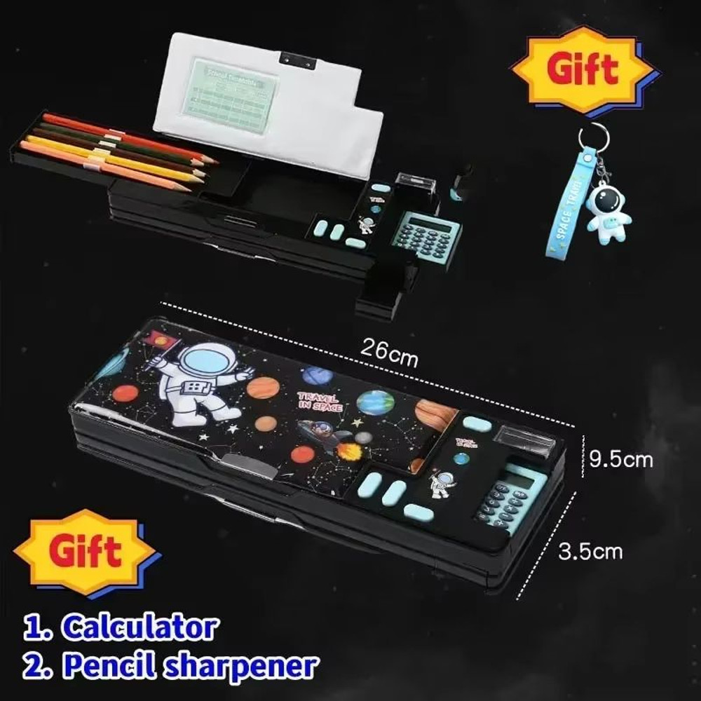 MultiFunctional Stationery Box For Students  Magnetic DoubleSided Pencil Case With Calculator  Shar 14