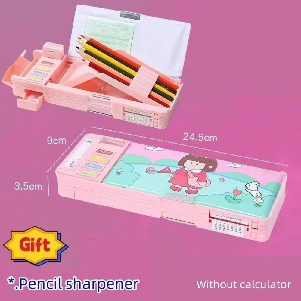 MultiFunctional Stationery Box For Students  Magnetic DoubleSided Pencil Case With Calculator  Shar 15