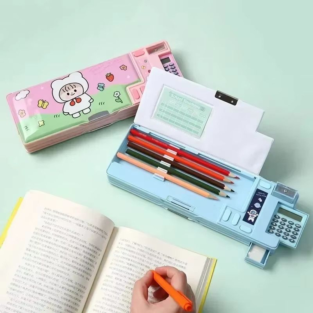 MultiFunctional Stationery Box For Students  Magnetic DoubleSided Pencil Case With Calculator  Shar 2