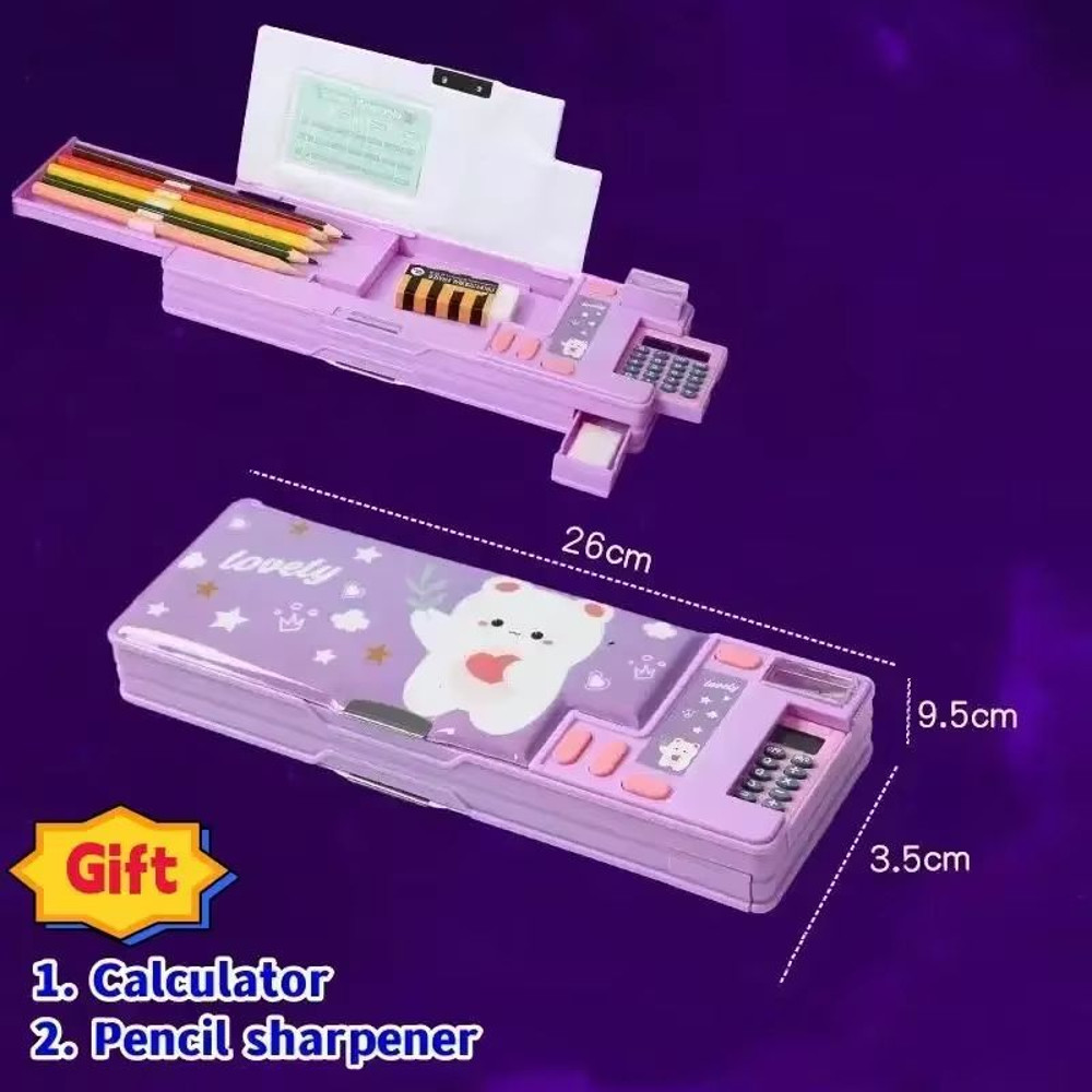 MultiFunctional Stationery Box For Students  Magnetic DoubleSided Pencil Case With Calculator  Shar 6