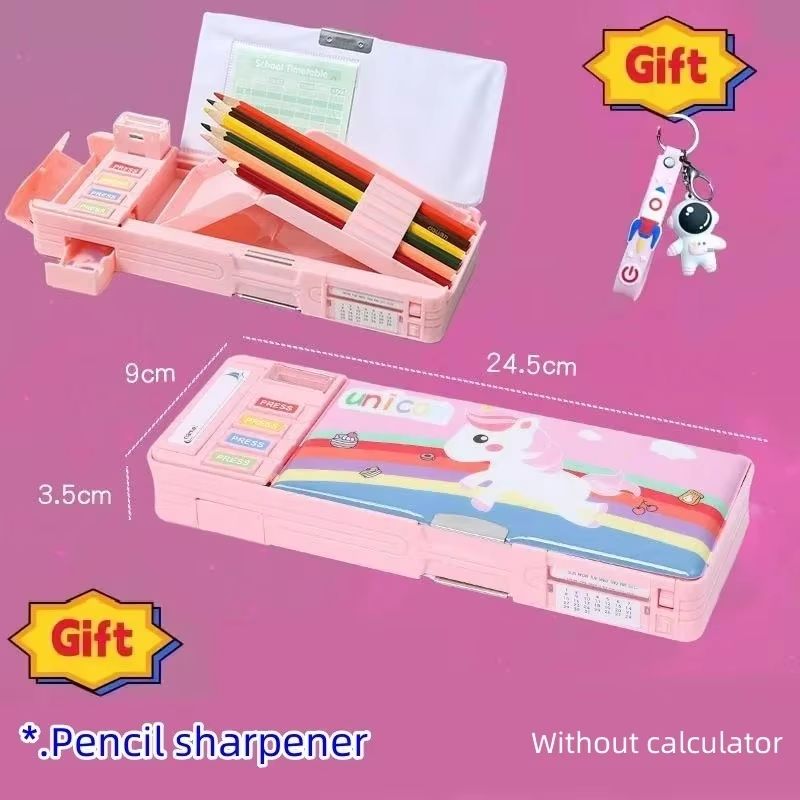 MultiFunctional Stationery Box For Students  Magnetic DoubleSided Pencil Case With Calculator  Shar 17