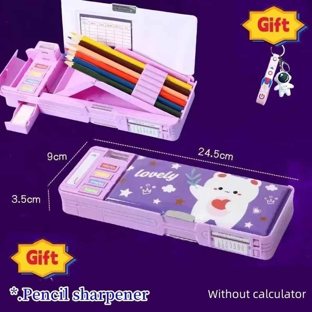 MultiFunctional Stationery Box For Students  Magnetic DoubleSided Pencil Case With Calculator  Shar 19