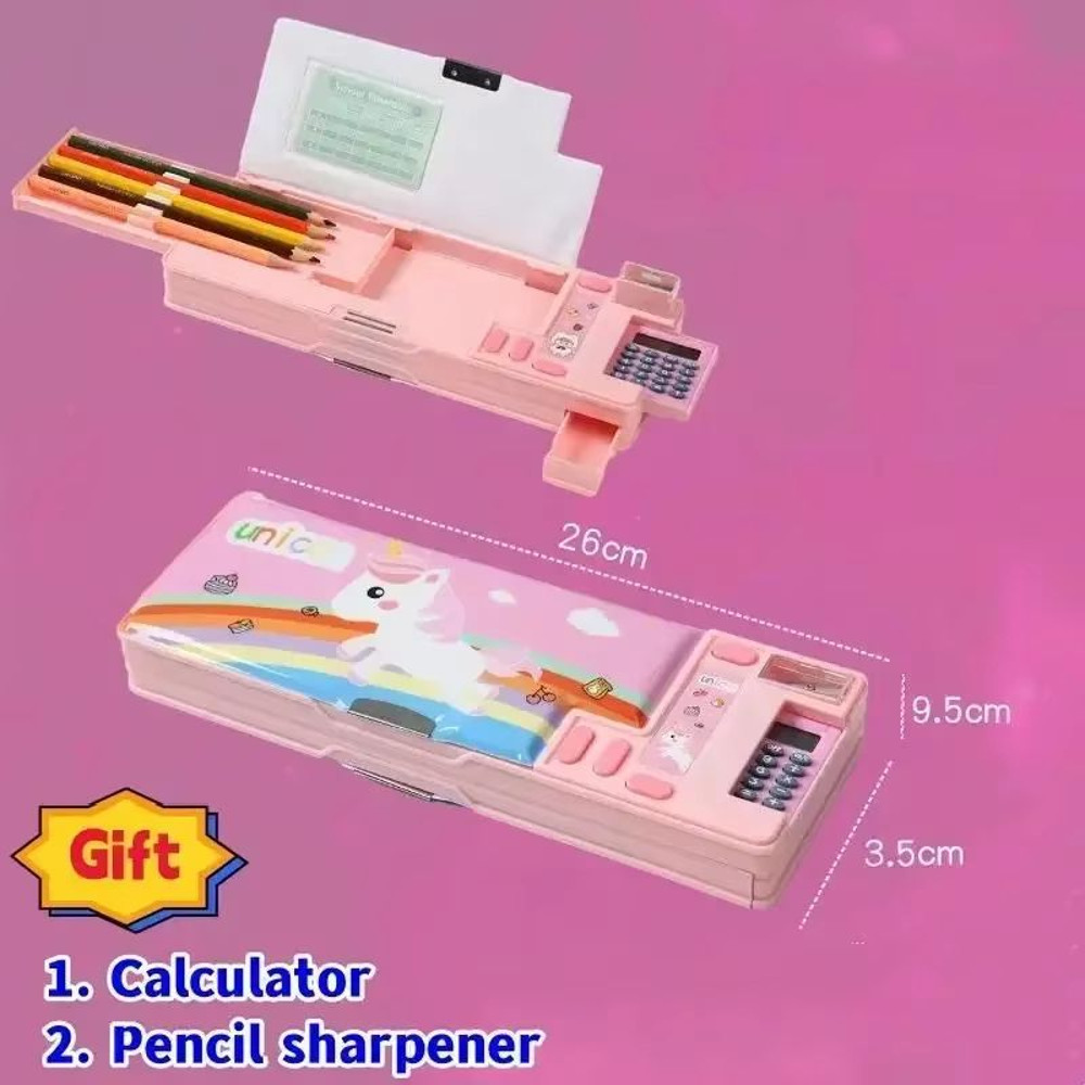 MultiFunctional Stationery Box For Students  Magnetic DoubleSided Pencil Case With Calculator  Shar 21