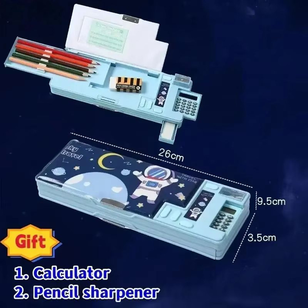 MultiFunctional Stationery Box For Students  Magnetic DoubleSided Pencil Case With Calculator  Shar 22