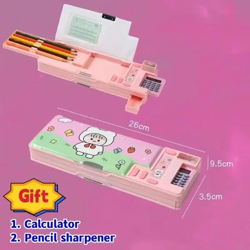 MultiFunctional Stationery Box For Students  Magnetic DoubleSided Pencil Case With Calculator  Shar 23