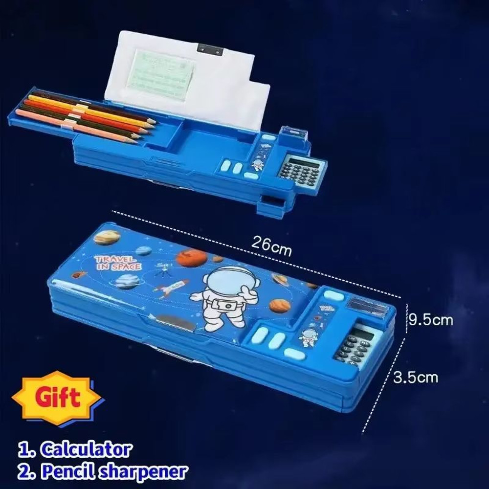 MultiFunctional Stationery Box For Students  Magnetic DoubleSided Pencil Case With Calculator  Shar 24