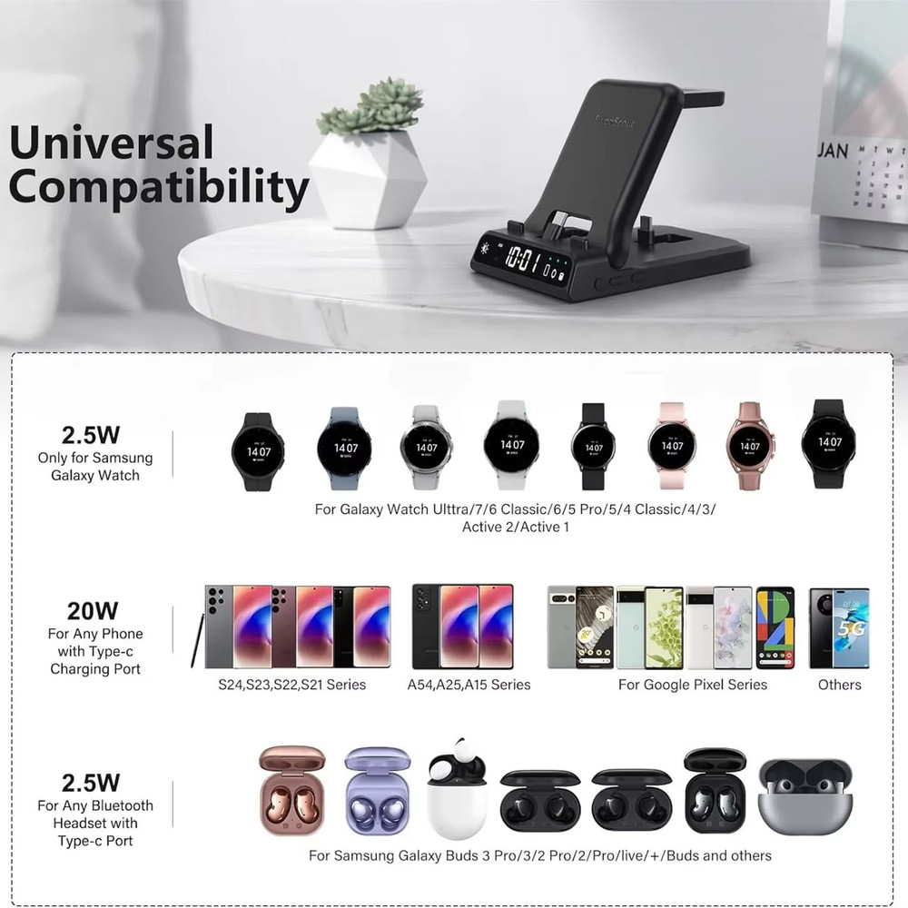 SwanScout 701S 3in1 Charging Station For Samsung Galaxy S25S24S23 Z Flip 7 Z Fold 6 Watch 876  Buds 2