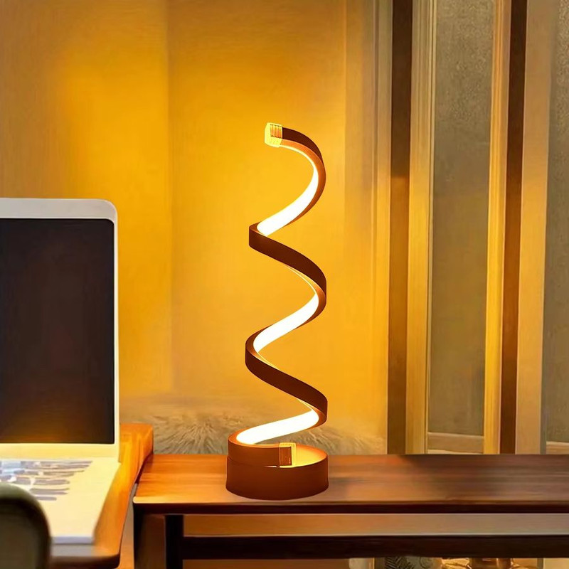 Modern Spiral LED Table Lamp With USB  Adjustable Brightness Warm White Light For Bedroom Living Ro 0
