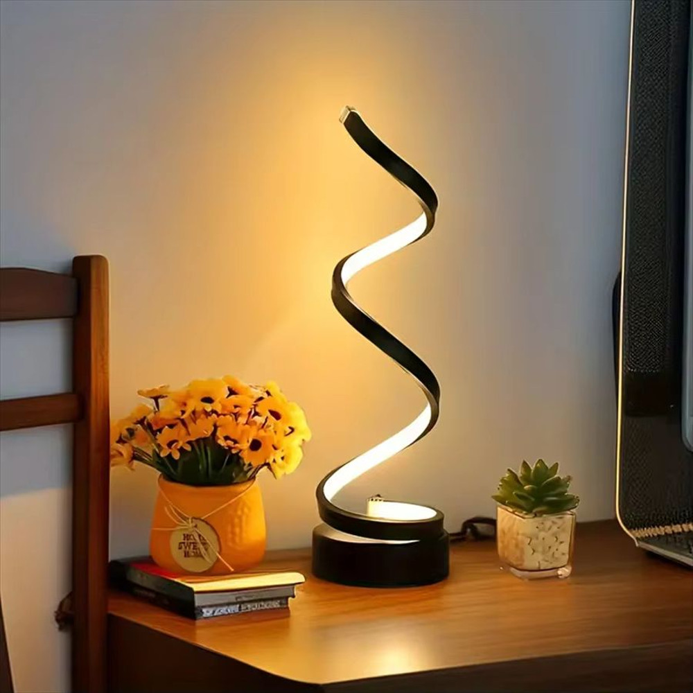 Modern Spiral LED Table Lamp With USB  Adjustable Brightness Warm White Light For Bedroom Living Ro 1
