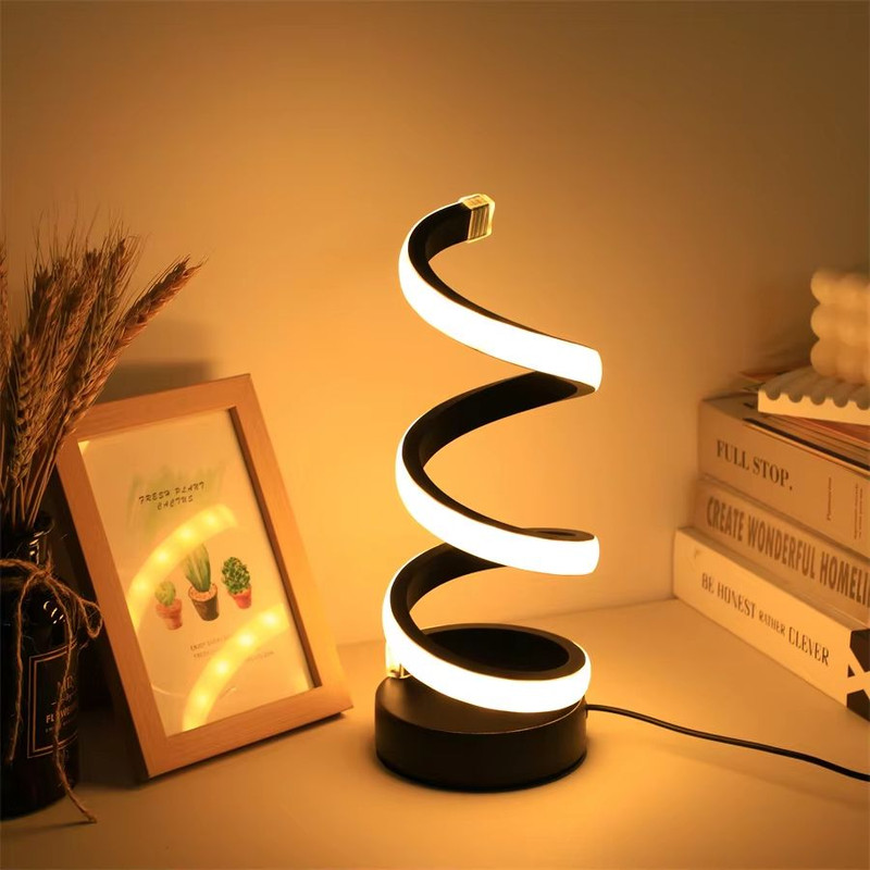 Modern Spiral LED Table Lamp With USB  Adjustable Brightness Warm White Light For Bedroom Living Ro 2