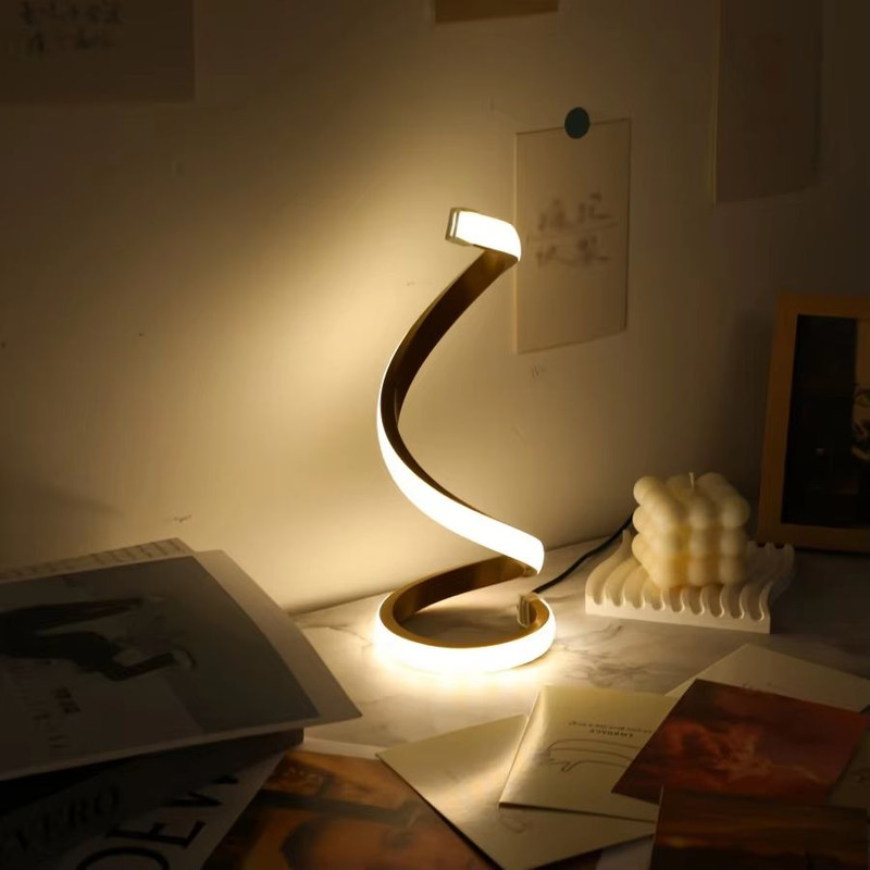 Modern Spiral LED Table Lamp With USB  Adjustable Brightness Warm White Light For Bedroom Living Ro 4