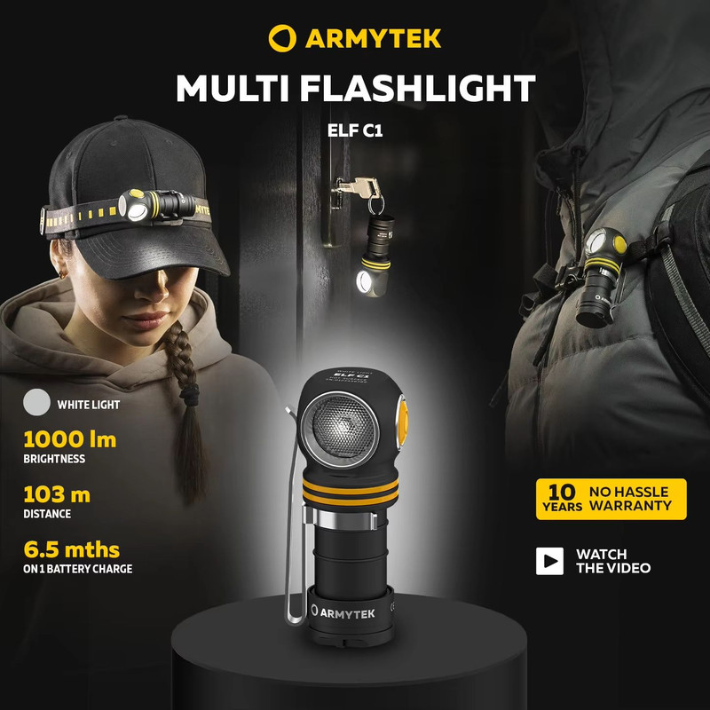Armytek Elf C1 LED Headlamp  MultiFlashlight  Compact USBC Rechargeable Outdoor Light 0