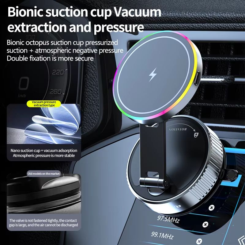 15W Magnetic Wireless Car Charger  MultiAngle Rotation Phone Holder For IPhone 1216 Pro Max 1