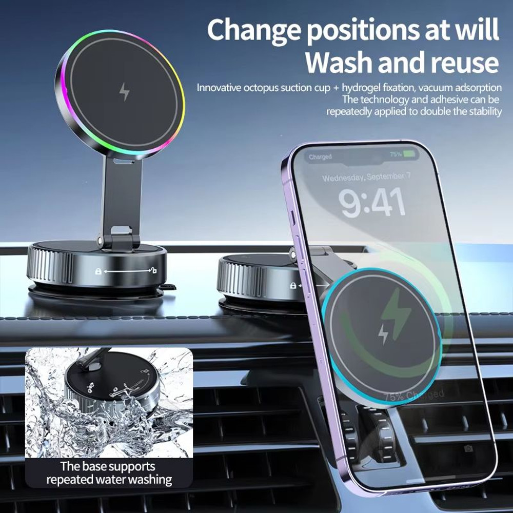 15W Magnetic Wireless Car Charger  MultiAngle Rotation Phone Holder For IPhone 1216 Pro Max 3