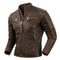 Mens Genuine Leather Motorcycle Jacket Retro Brown Cowhide Stand Collar Biker Jacket 2