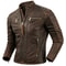 Mens Genuine Leather Motorcycle Jacket Retro Brown Cowhide Stand Collar Biker Jacket 4