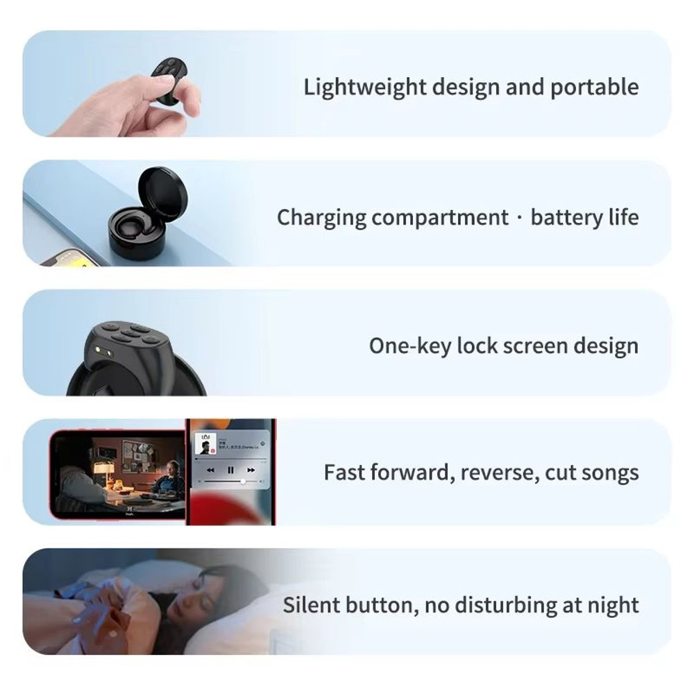 Bluetooth Fingertip Remote Control Ring  Page Turner Music Controller  Camera Shutter For TikTok IP 5