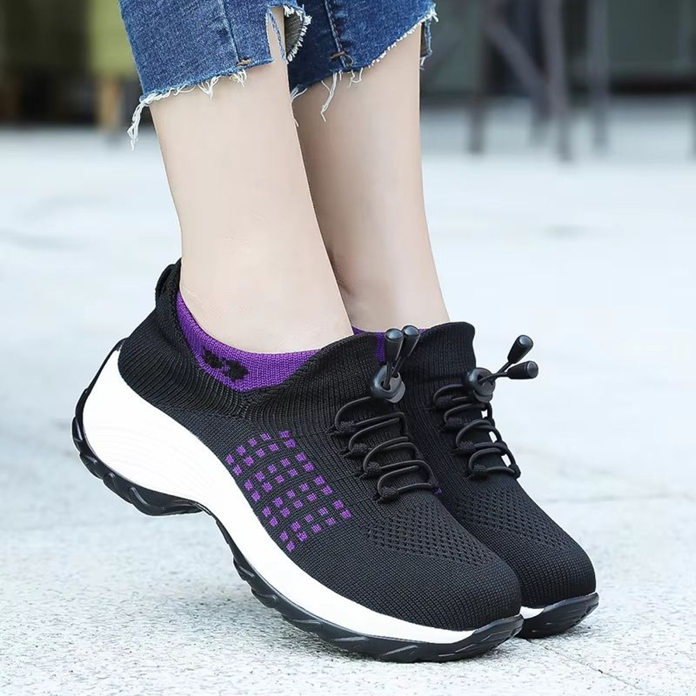 Womens Walking Sock Sneakers  Breathable Fly Weave Trainers With NonSlip Platform Sole 1