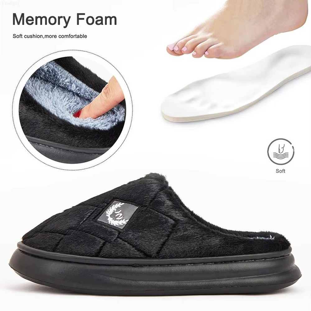 Mens Winter House Slippers  Plush Memory Foam NonSlip Indoor Shoes With Cozy Furry Lining 4