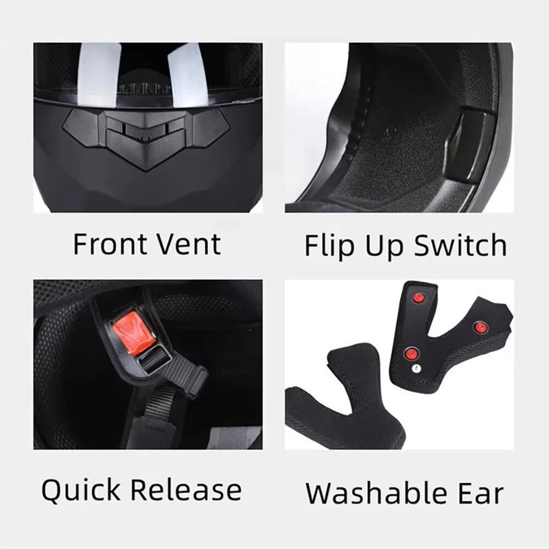 Dual Lens Modular Motorcycle Helmet FlipUp Full Face Motocross Racing Helmet For Men Women 3