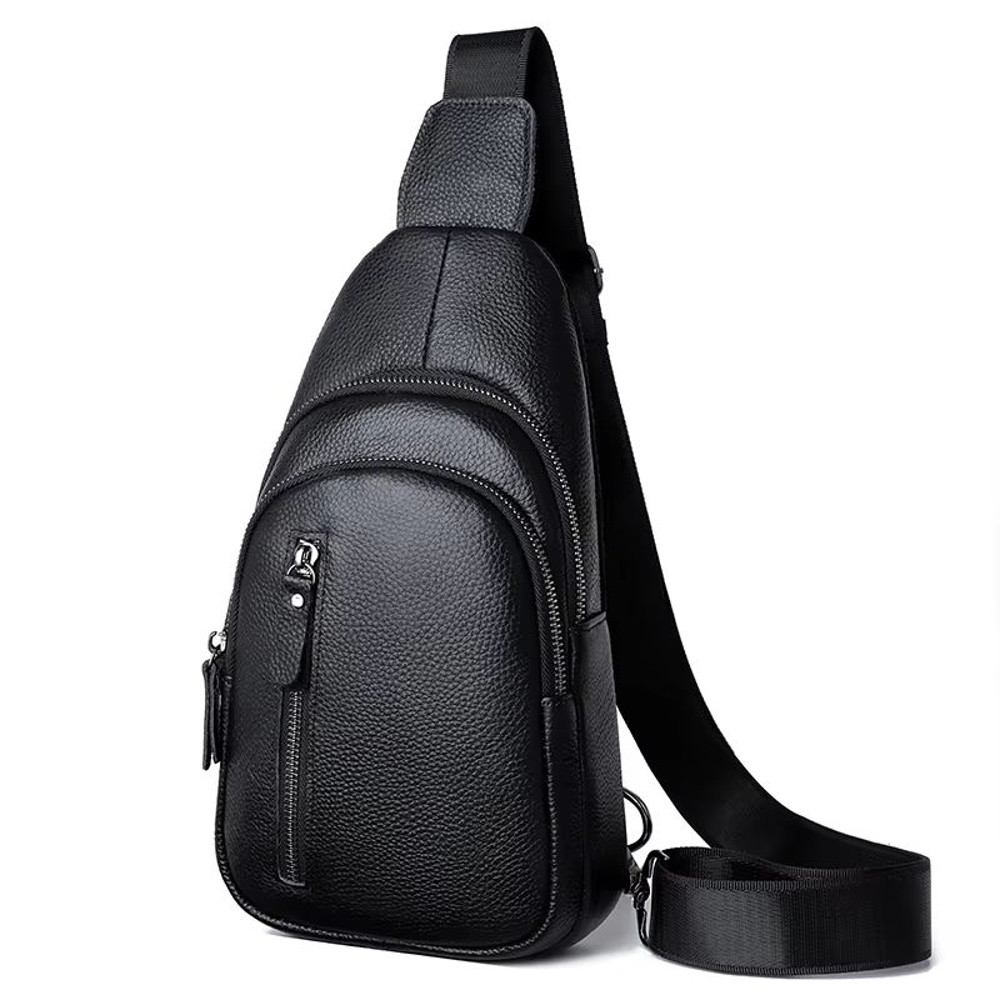 100 Genuine Leather Mens Chest Bag  Casual Crossbody Shoulder Messenger Bag For Daily  Travel Use 0