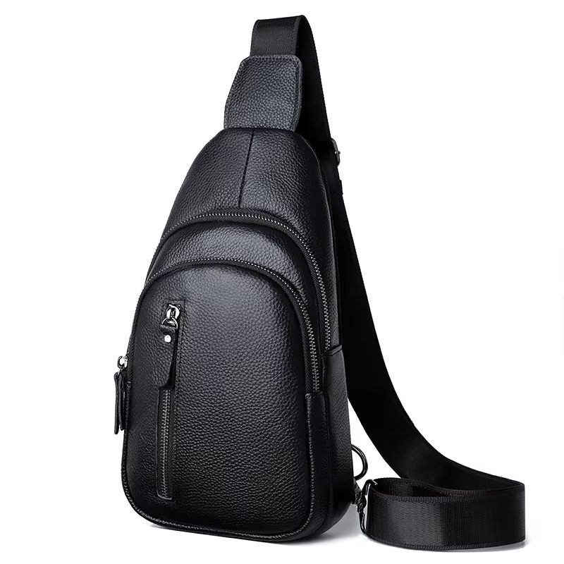 100 Genuine Leather Mens Chest Bag  Casual Crossbody Shoulder Messenger Bag For Daily  Travel Use 0