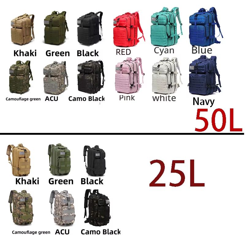 25L50L Tactical Waterproof Backpack  1000D Nylon Outdoor Rucksack For Hiking Camping Fishing  Hunti 1
