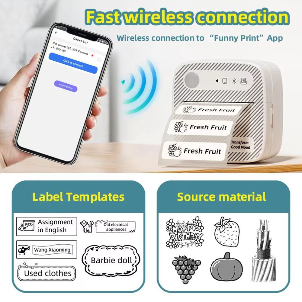 DOLEWA B3 Portable Mini Printer  Wireless Bluetooth Inkless Sticker  Label Maker For Office School  3