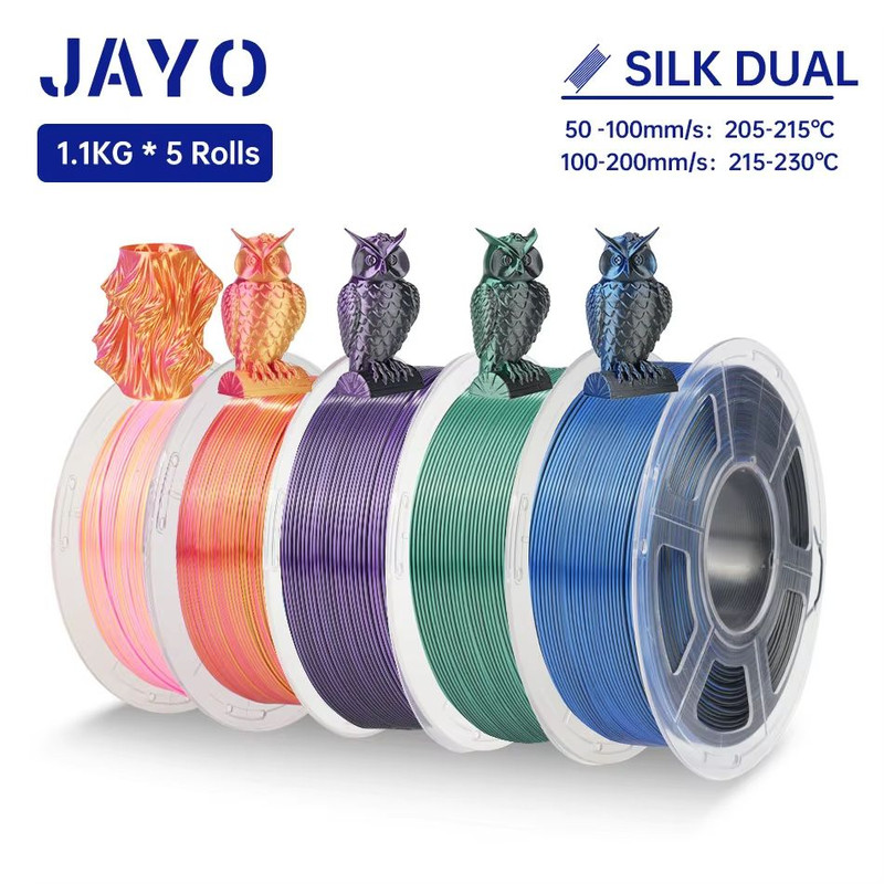 JAYO 3D Printer Filament Bundle  PLA ABS PETG Silk PLA 175mm 5 Rolls NoBubble Printing Material For 16