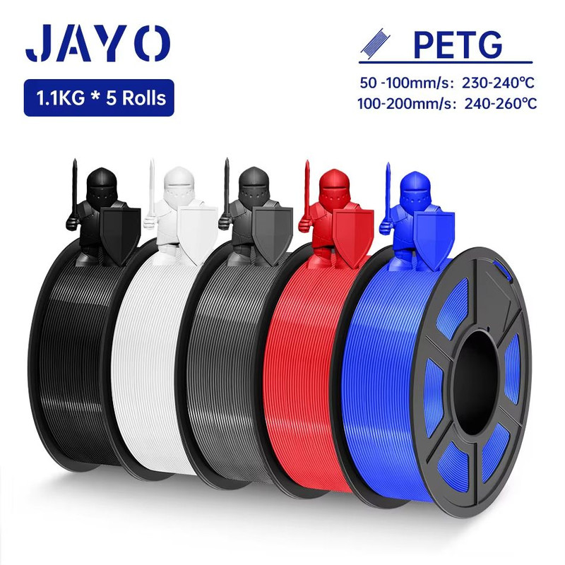 JAYO 3D Printer Filament Bundle  PLA ABS PETG Silk PLA 175mm 5 Rolls NoBubble Printing Material For 18