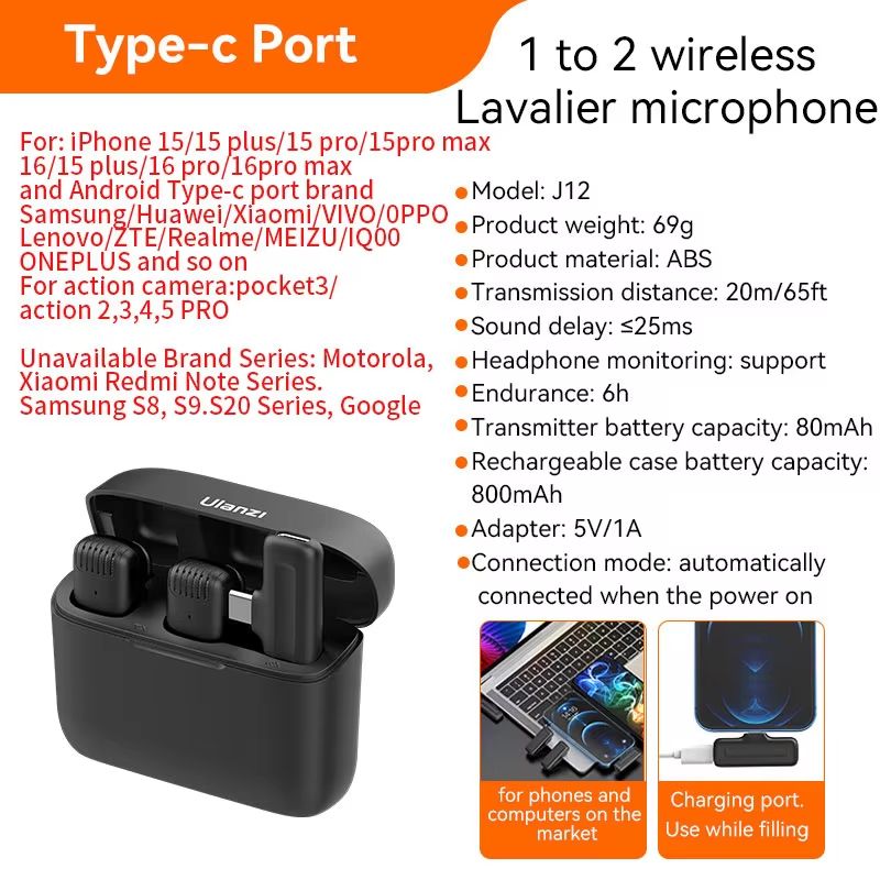 Ulanzi J12 Wireless Lavalier Microphone  Plug  Play Mini Mic For IPhone  Android Live Streaming  Vi 7